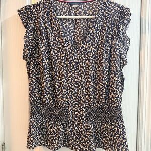 Tommy Hilfiger Blue and White Ruffle Sleeve Blouse